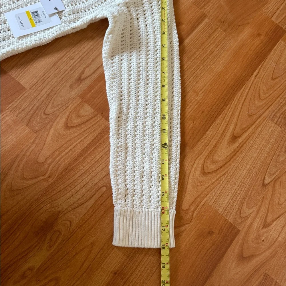 DKNY Jeans Women’s M Open Stitch Long Sleeve Cotton Sweater White Knitted Beach - Picture 8 of 12